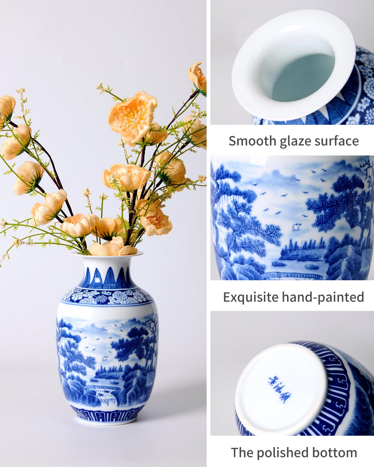Blue and White Chinoiserie Vase, 8 or 9 Inch