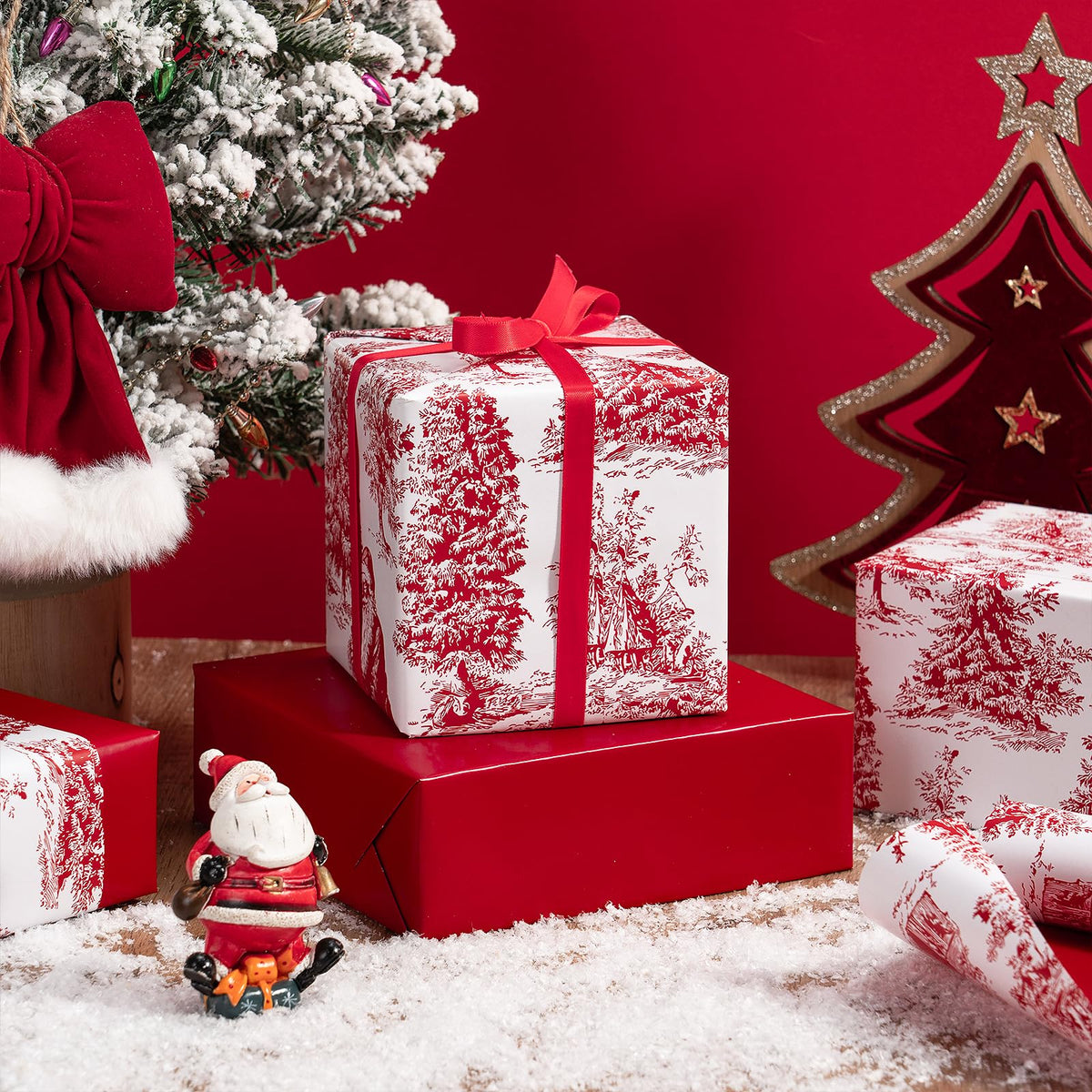 Reversible Toile Christmas Wrapping Paper