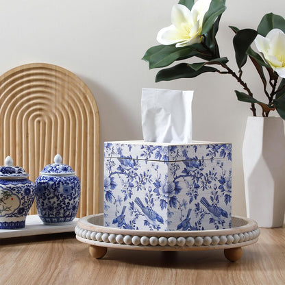French Toile Tissue Box Cover, 6 Inch