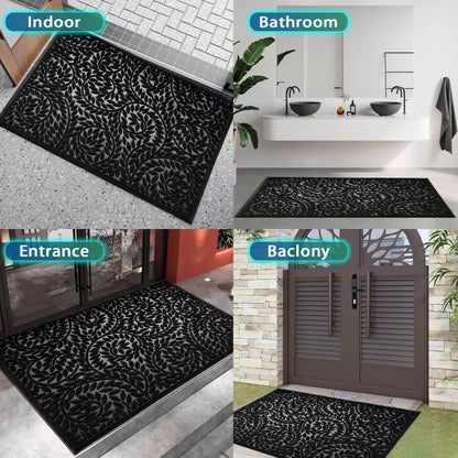 Blue Leaf Front Door Mat, Non-Slip Rubber