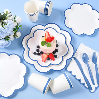 Blue and White Paper Tableware Set, Serves 50