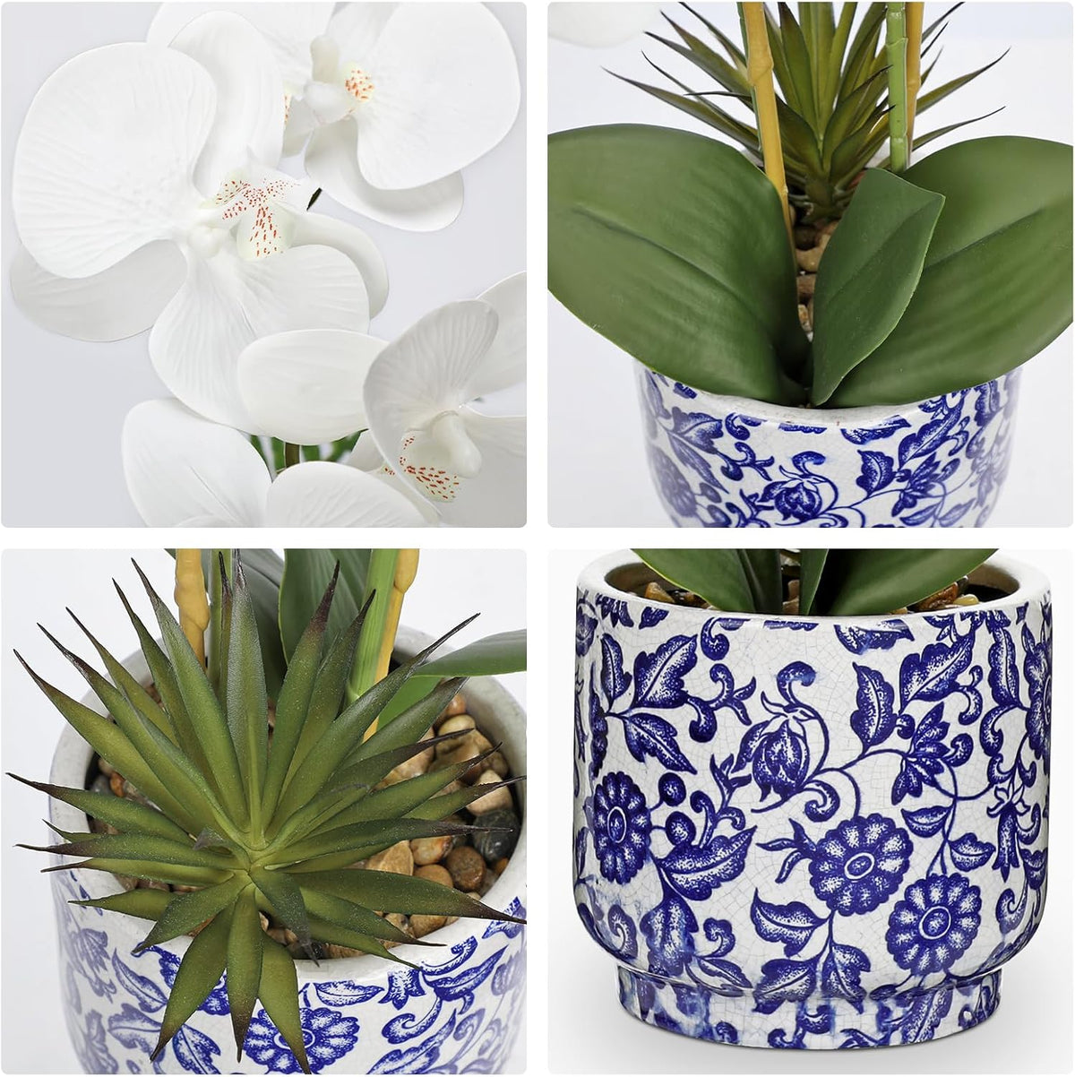 Briful Faux Orchid in Blue and White Ceramic Pot