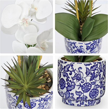 Briful Faux Orchid in Blue and White Ceramic Pot