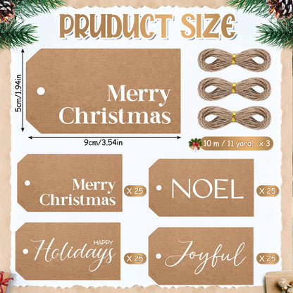Christmas Gift Tags with Ribbon, 100 Pack, Blue and Silver