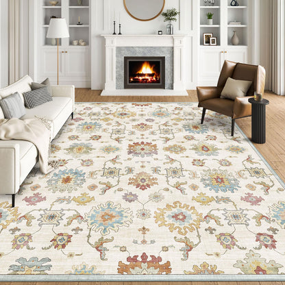 Washable Area Rug, Delft Blue Vintage Floral