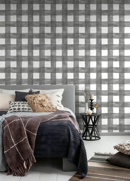 Blue Gingham Peel and Stick Wallpaper