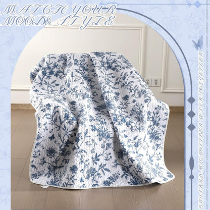 Blue Floral Quilted Throw Blanket, 50 x 60 Inch