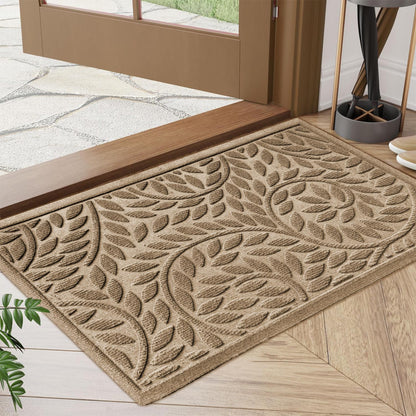 Blue Leaf Front Door Mat, Non-Slip Rubber