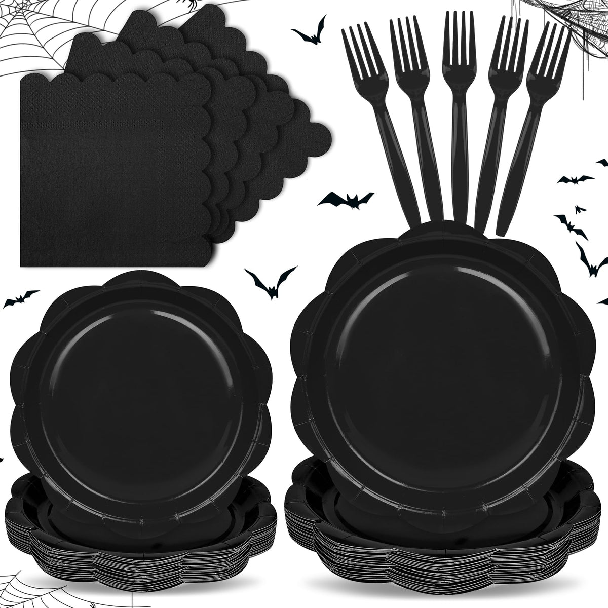 Blue Scalloped Paper Plates and Napkins, Serves 24