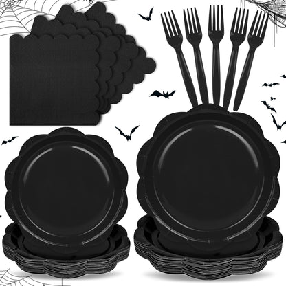 Blue Scalloped Paper Plates and Napkins, Serves 24