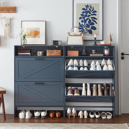 Blue Narrow Shoe Cabinet with 2 Flip Drawers