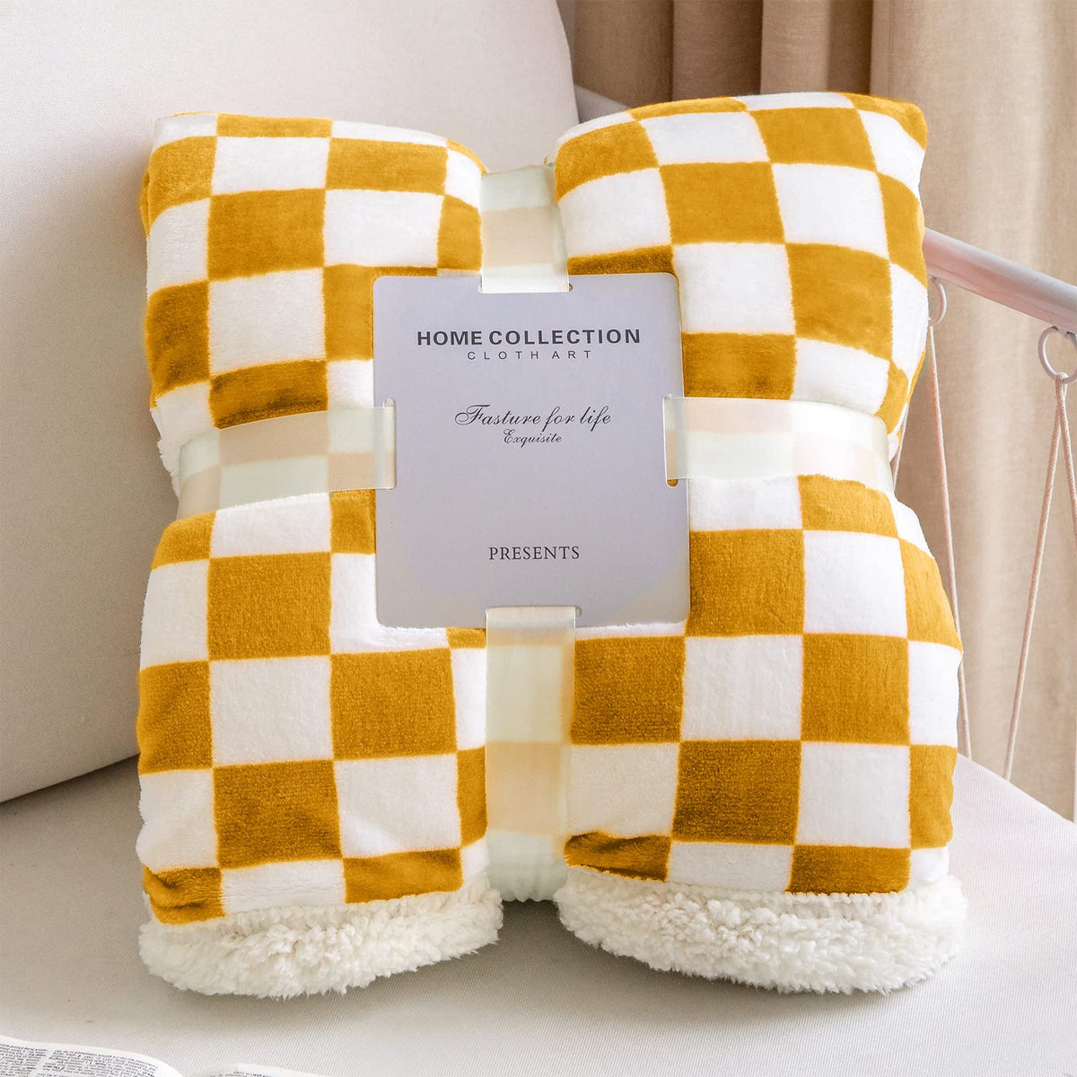 Navy Checkered Sherpa Throw Blanket