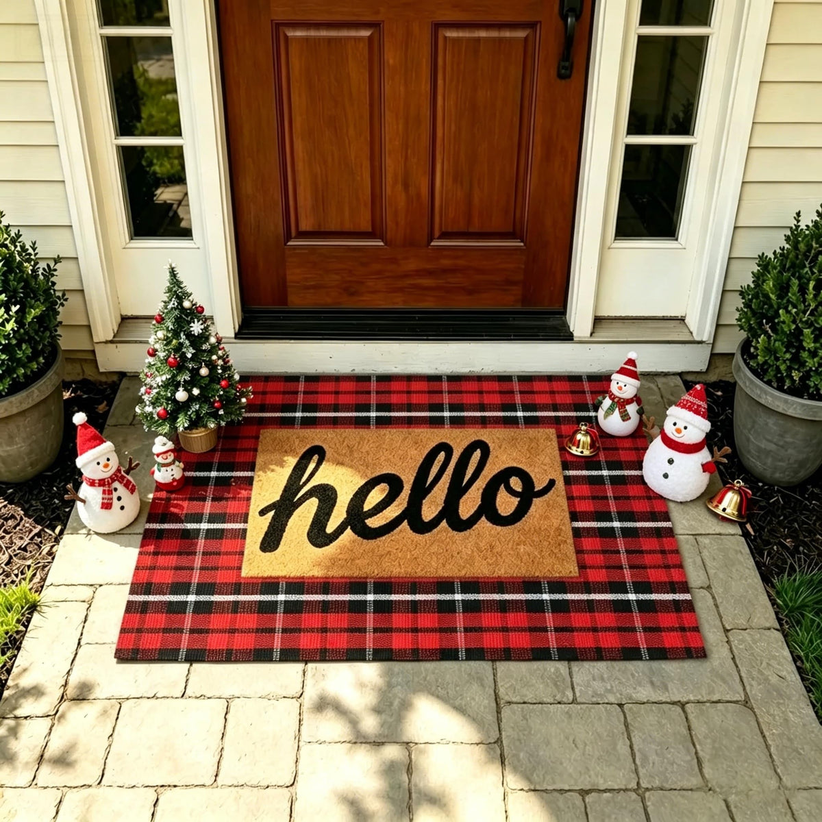 MUBIN Blue White Plaid Cotton Rug, 27.5x43
