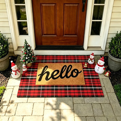 MUBIN Blue White Plaid Cotton Rug, 27.5x43