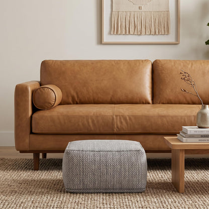 Simpli Home Cowan Blue Wool Square Pouf