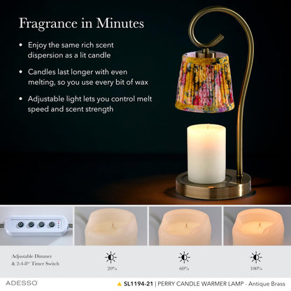 Adesso Blue Floral Candle Warmer Lamp