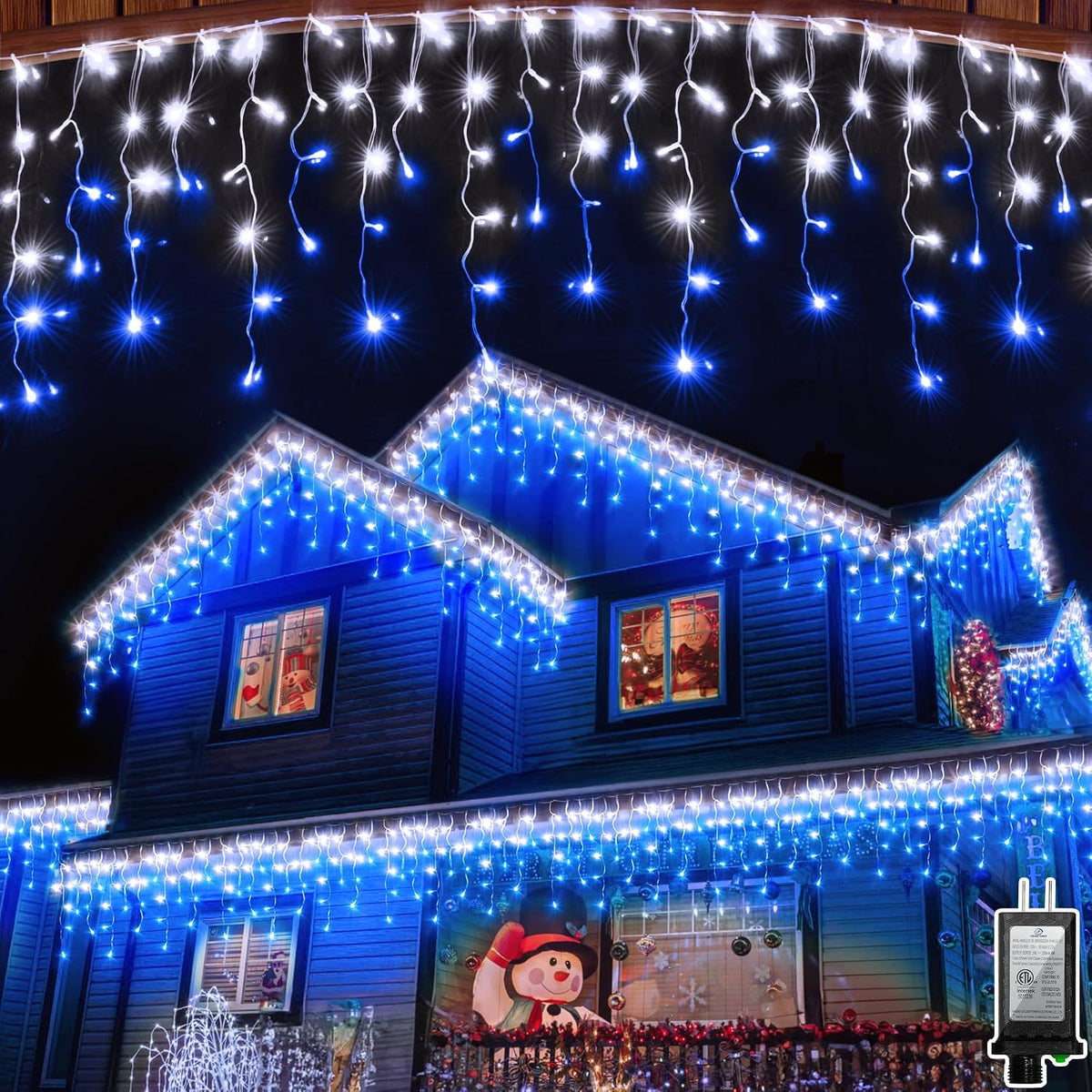 Blue and Cool White Icicle Lights, 164 ft