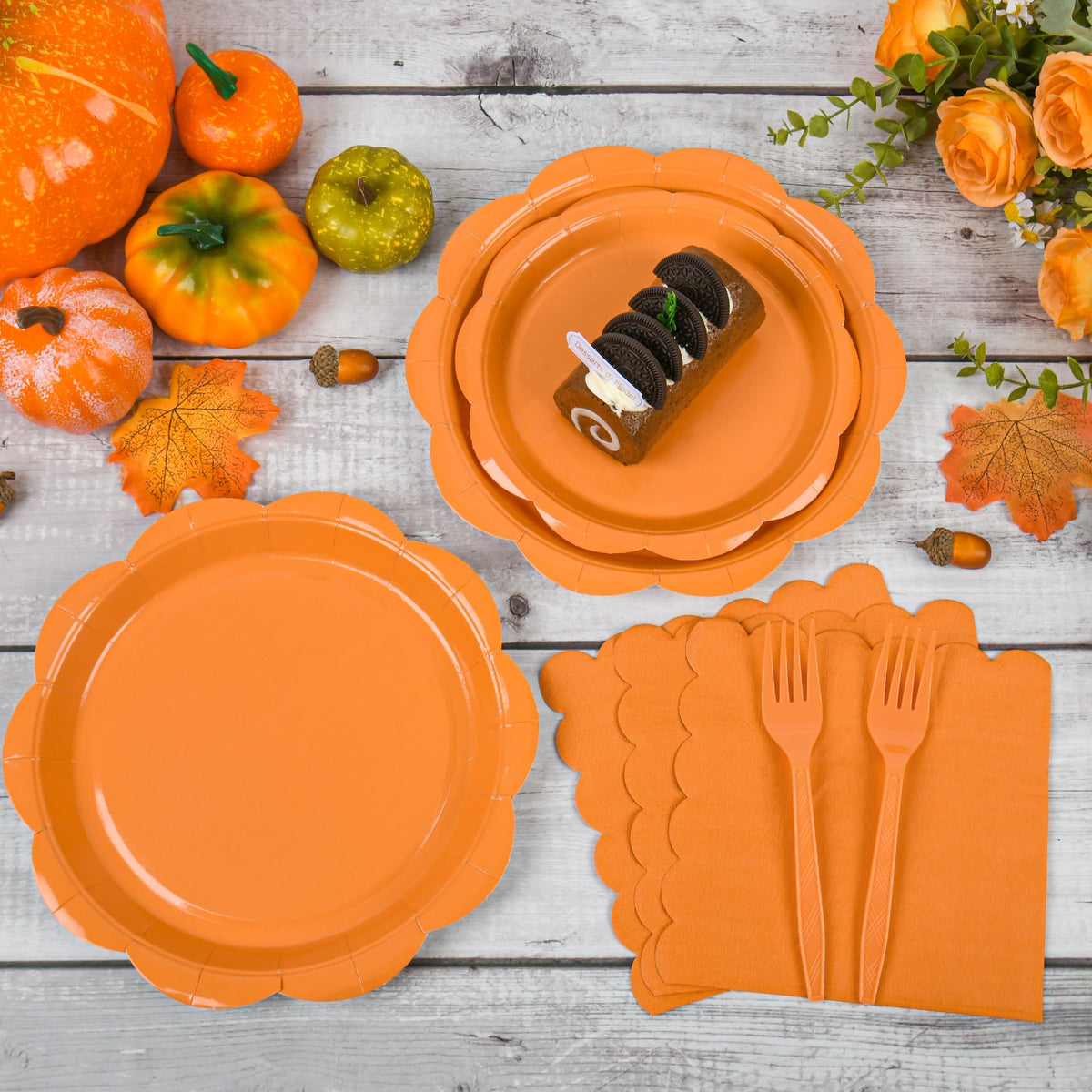 Blue Scalloped Paper Plates and Napkins, Serves 24