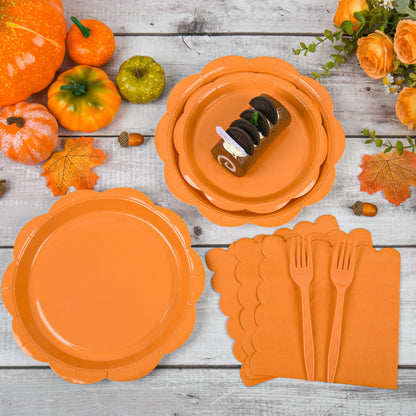 Blue Scalloped Paper Plates and Napkins, Serves 24