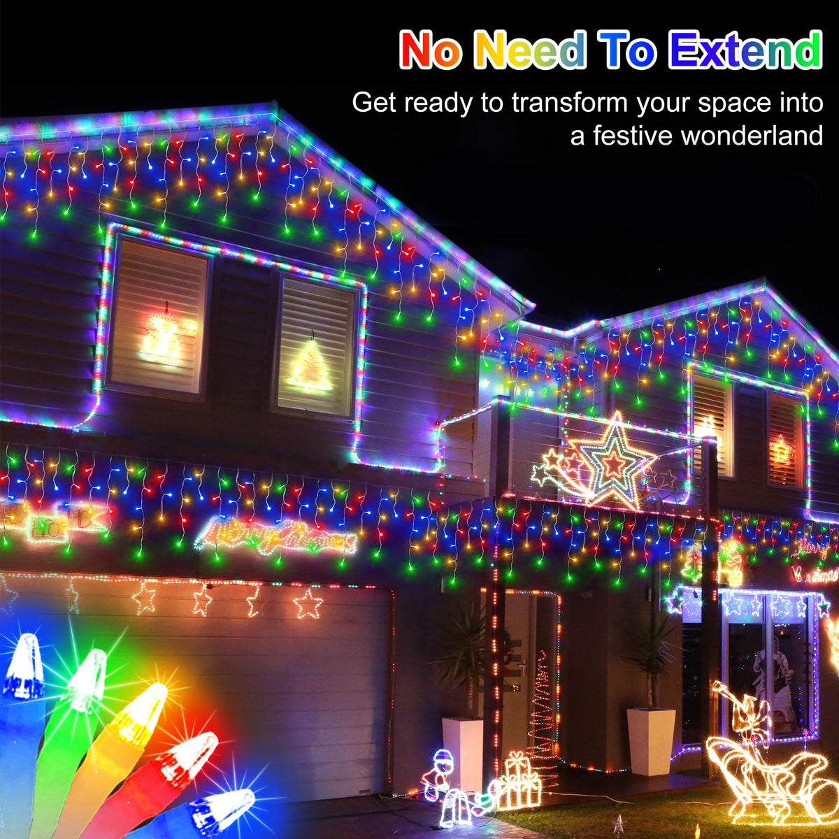 Blue and Cool White Icicle Lights, 164 ft
