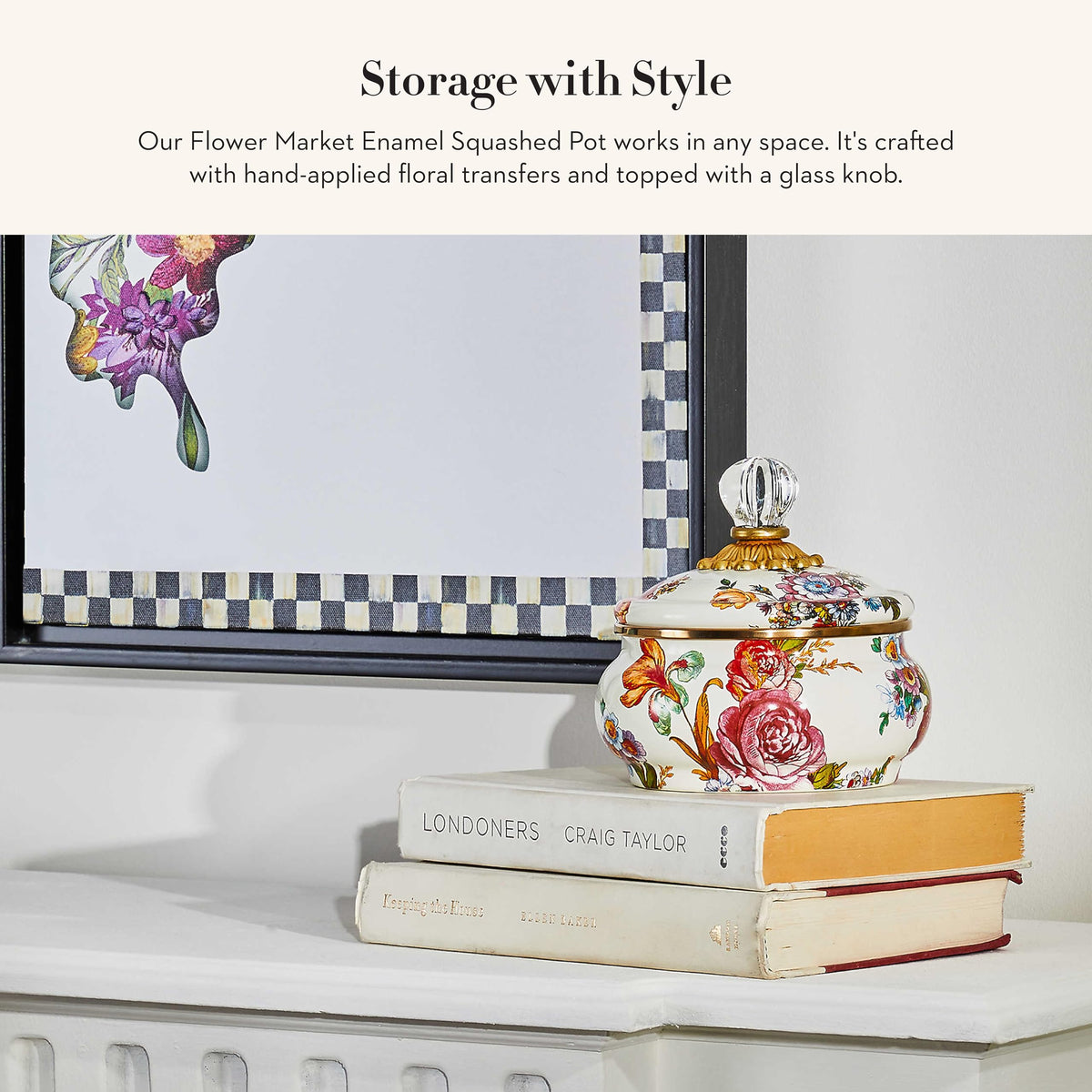MacKenzie-Childs Enamel Squashed Pot, Royal Check