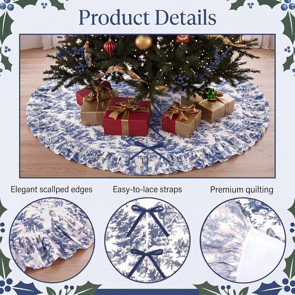 Blue Chinoiserie Christmas Tree Skirt, 48 Inch