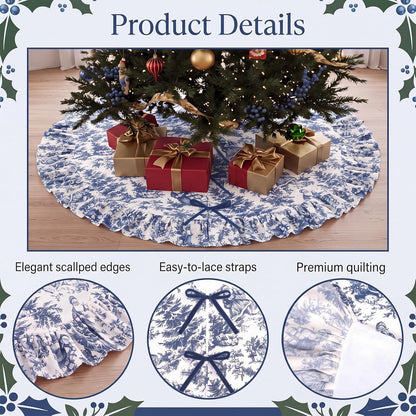 Blue Chinoiserie Christmas Tree Skirt, 48 Inch