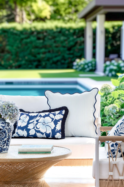 Navy Greek Key Outdoor Lumbar Pillow Cover, 12x20