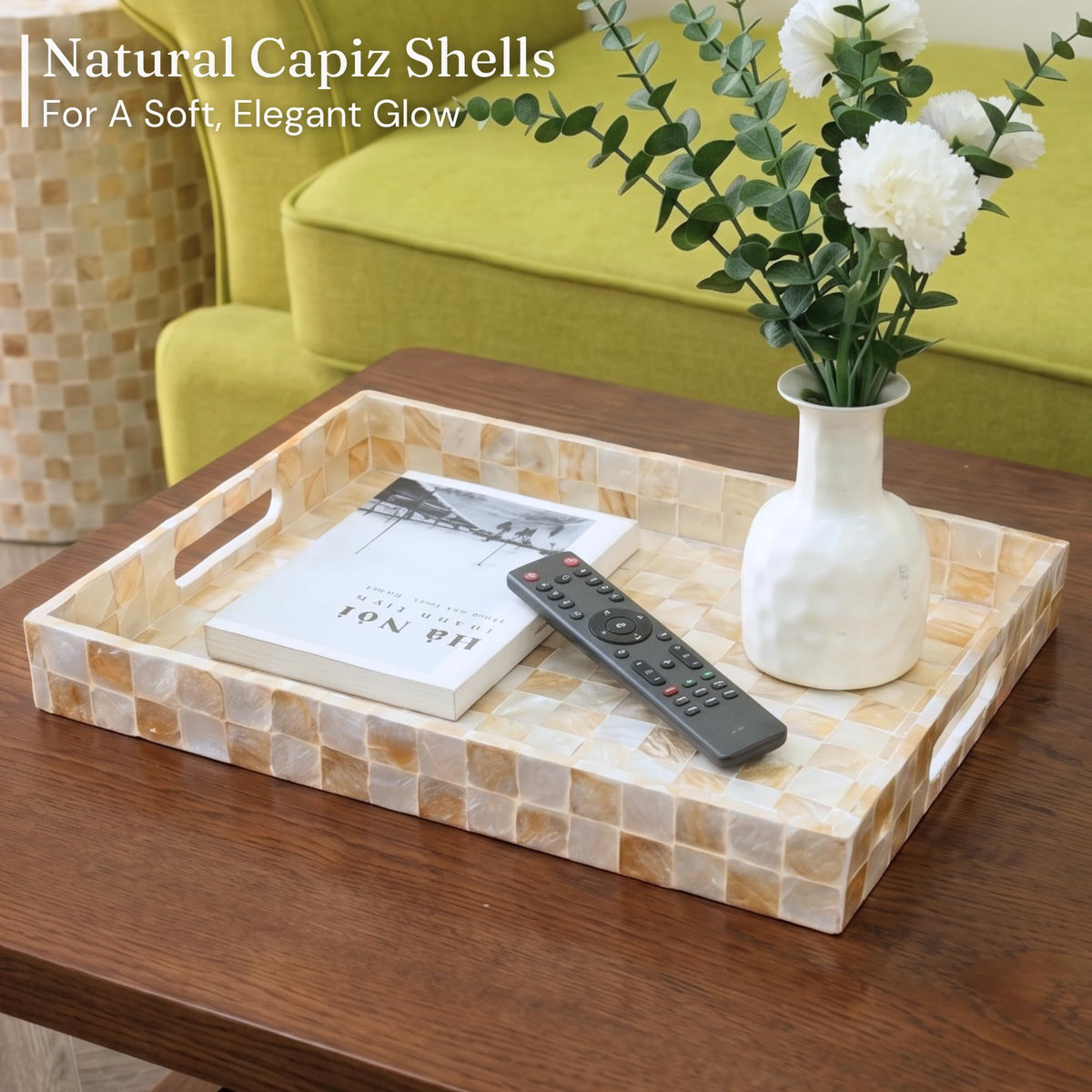 Capiz Shell Decorative Serving Tray, Navy Blue