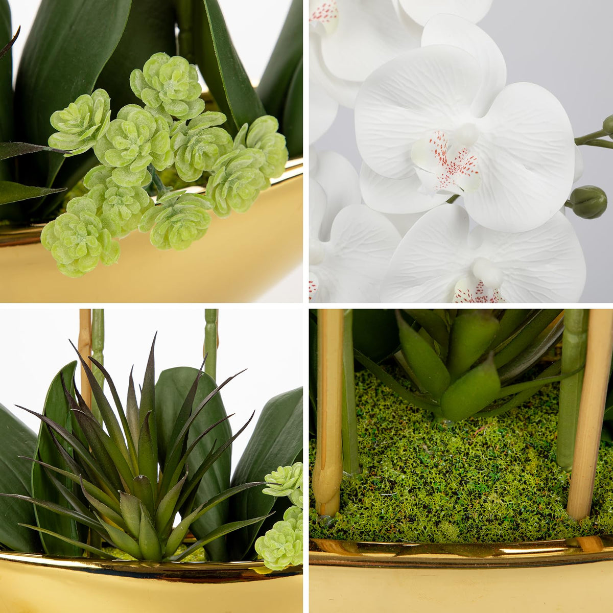 Briful Faux Orchid in Blue and White Boat Vase