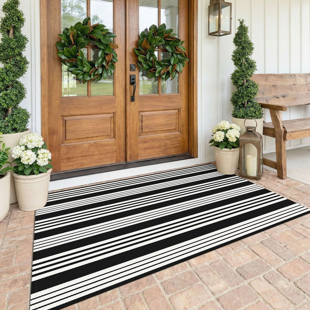 Navy and White Striped Cotton Rug, 28x43
