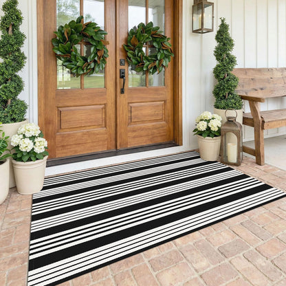 Navy and White Striped Cotton Rug, 28x43