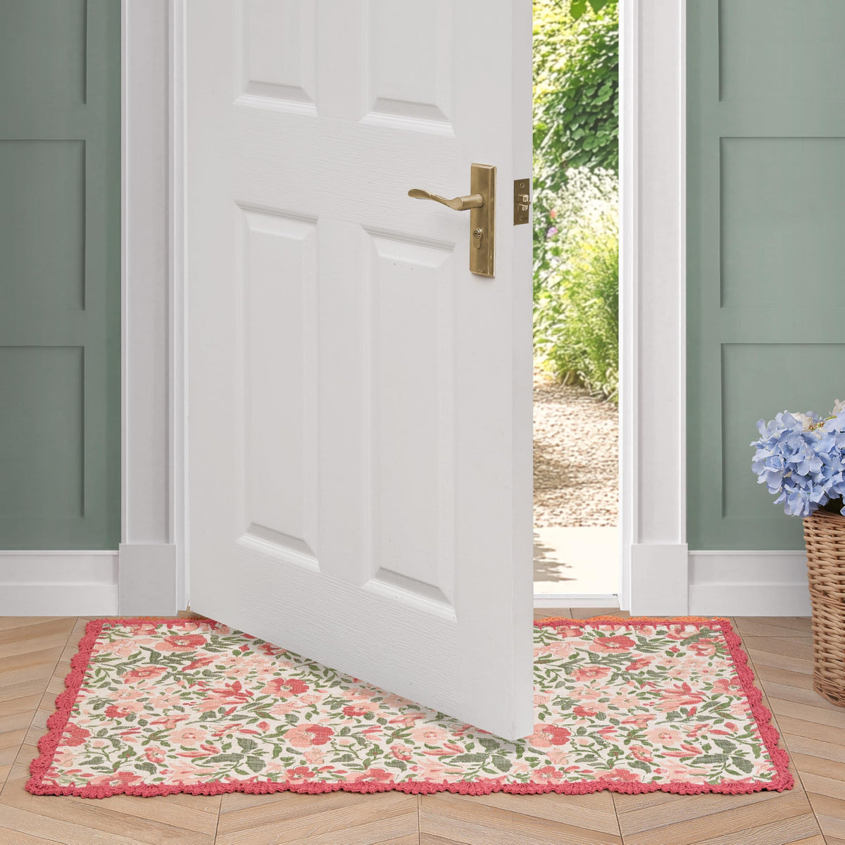 Laura Ashley Indigo Floral Crochet Border Runner Rug
