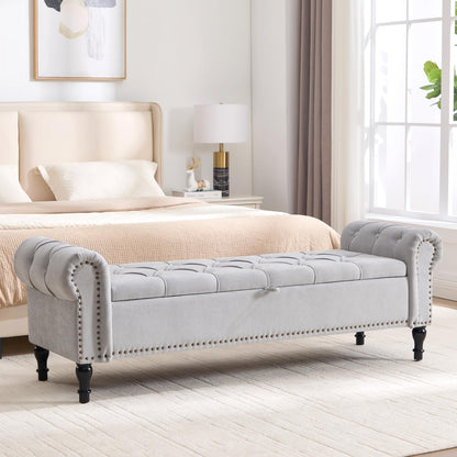 Navy Velvet Tufted Storage Bench