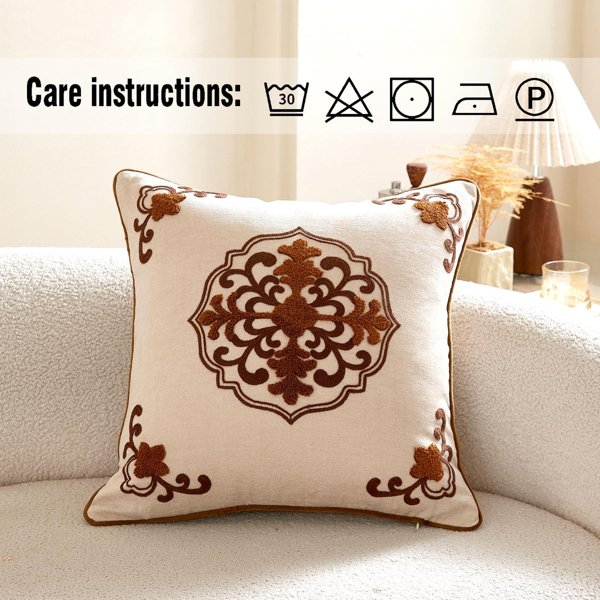 Chinoiserie Floral Chenille Pillow Cover