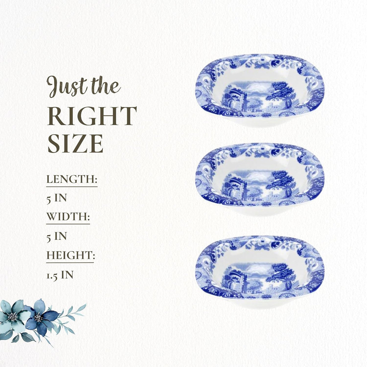 Spode Blue Italian Dip Bowls, 5 Inch, Set of 3