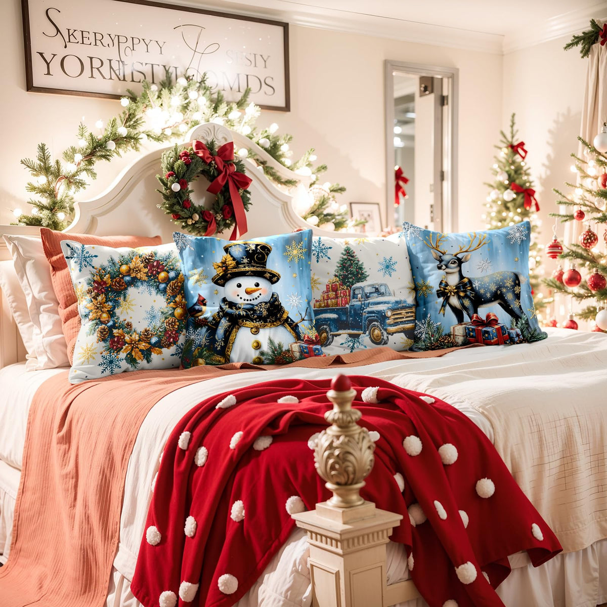 Navy Velvet Christmas Pillow Covers, Set of 4
