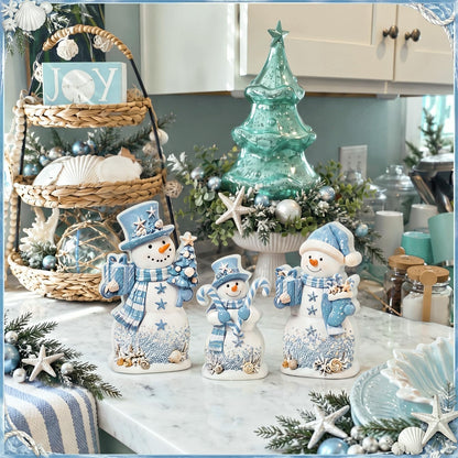 Chinoiserie Wooden Snowmen, Set of 3