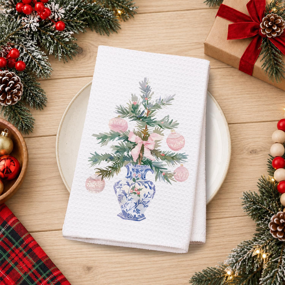 Chinoiserie Christmas Kitchen Hand Towels, 16x24 Inch