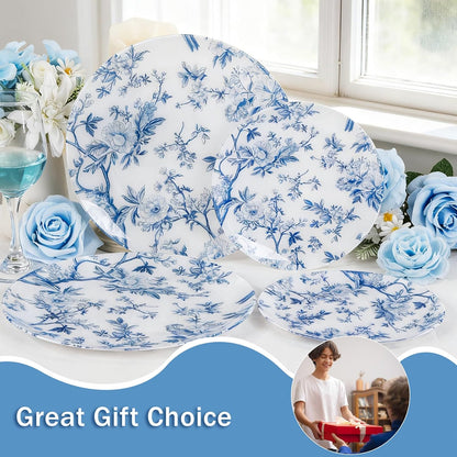 Blue Floral Plastic Plates, 60 Pieces