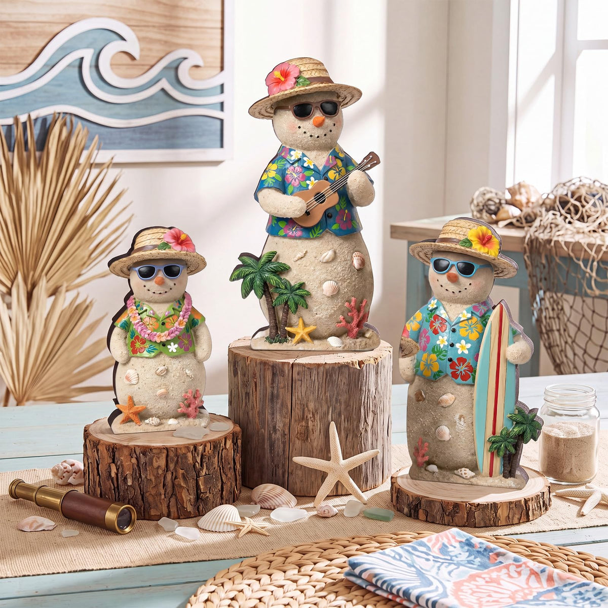 Chinoiserie Wooden Snowmen, Set of 3