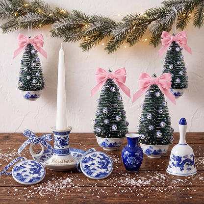 Blue and White Chinoiserie Topiary Ornaments, Set of 6