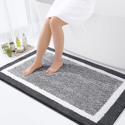 Navy and White Microfiber Bath Rug, 36 x 24