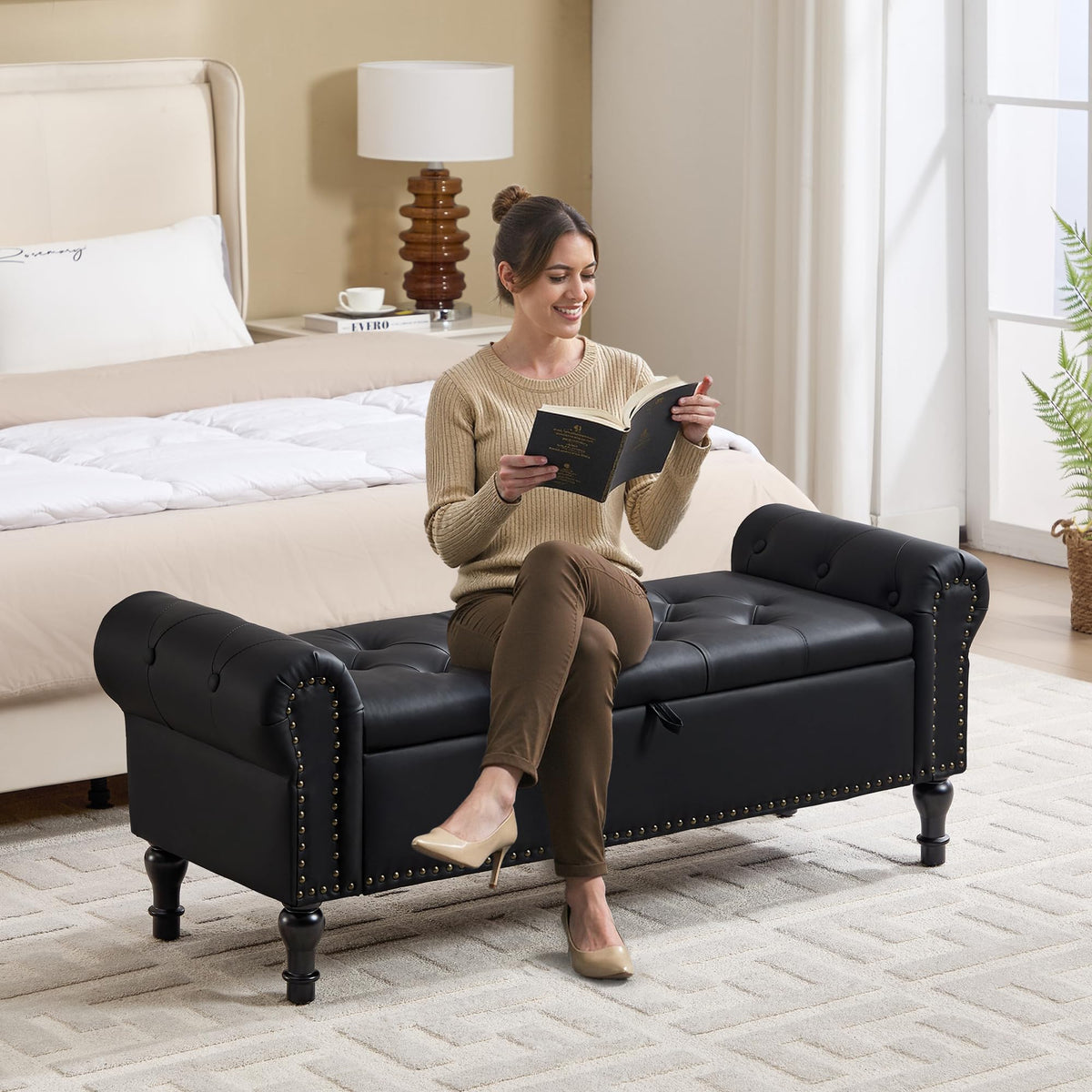 Navy Velvet Tufted Storage Bench