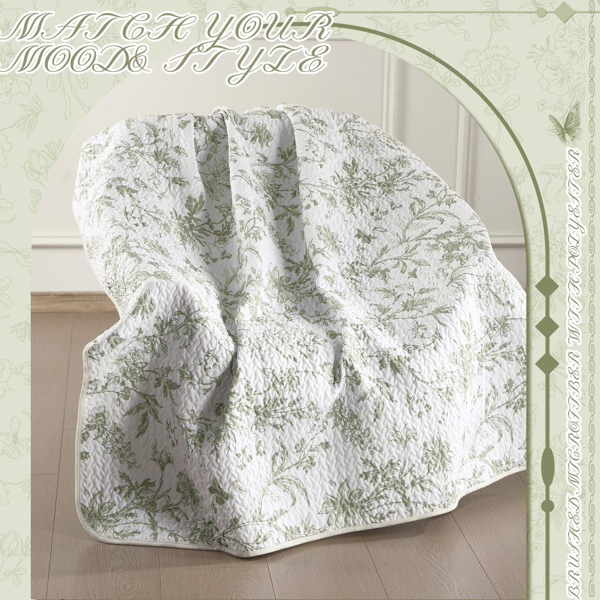 Blue Floral Quilted Throw Blanket, 50 x 60 Inch