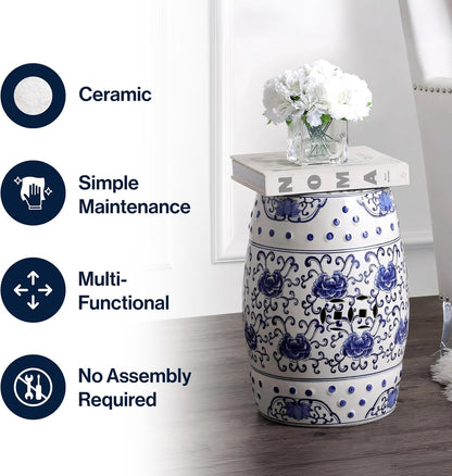 Jonathan Y Lotus Chinoiserie Garden Stool, 17.75"