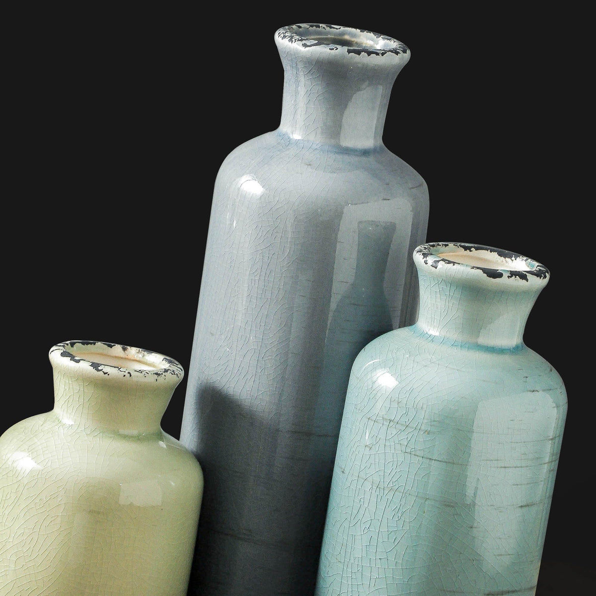 Vintage Blue and White Ceramic Vases, Set of 3