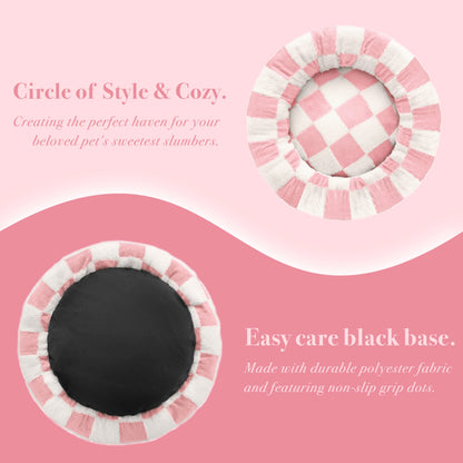 Blue Checkered Round Dog Bed