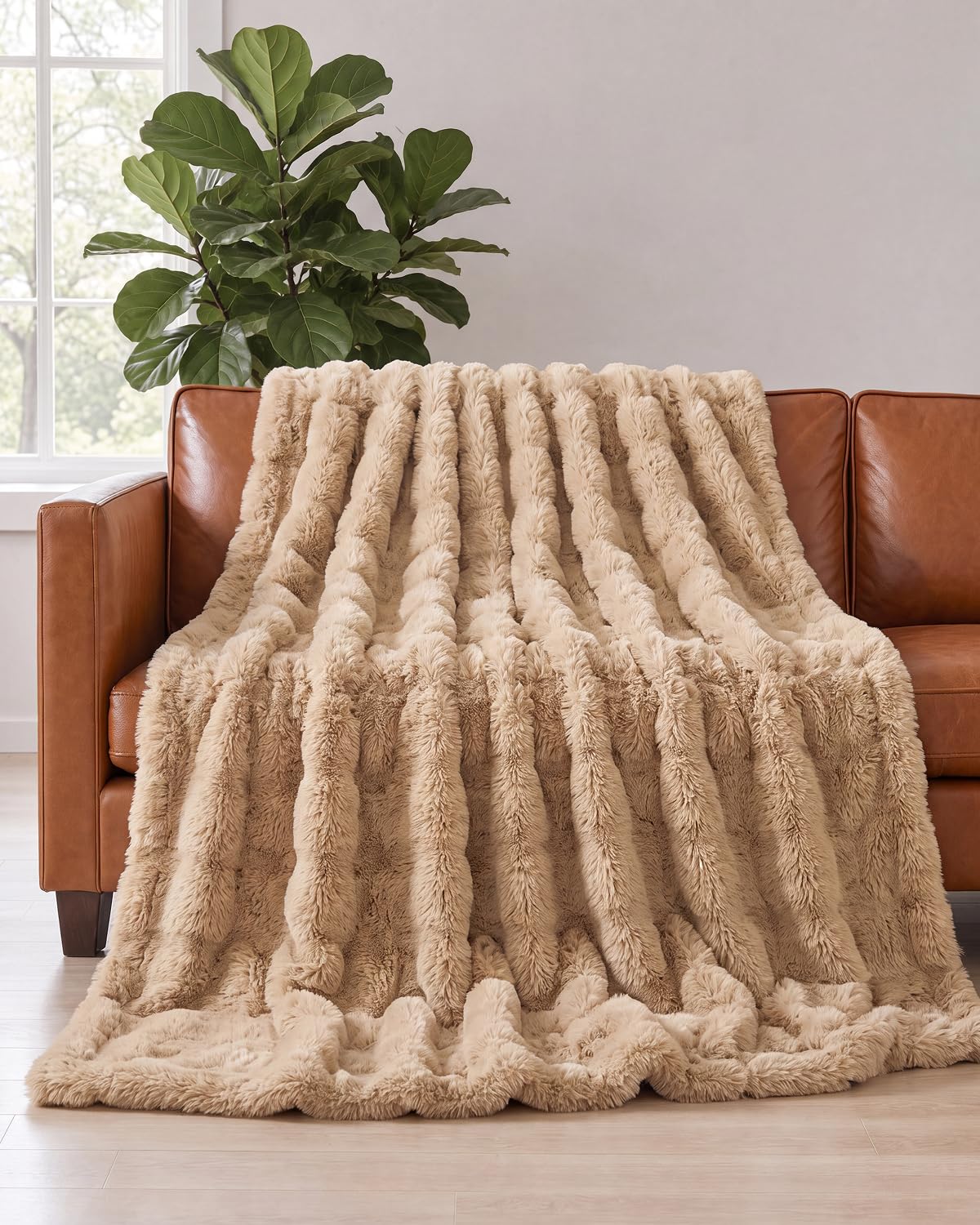 Faux Fur Bubble Throw Blanket, 50 x 60 Inch