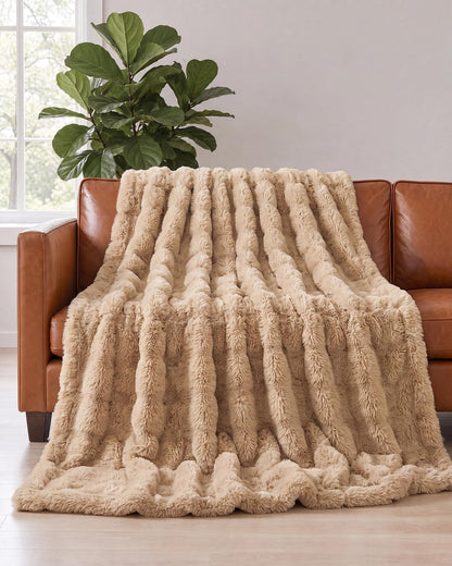 Faux Fur Bubble Throw Blanket, 50 x 60 Inch